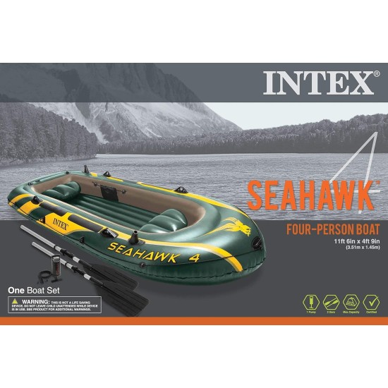 Intex Inflatable Air PVC Seahawk 4 Boat Set, Multi Color