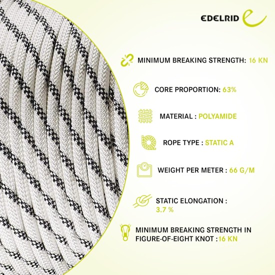 Edelrid performance static 10mm climbing rope 200m snow Edelrid performance static 10mm climbing rope 200m snow