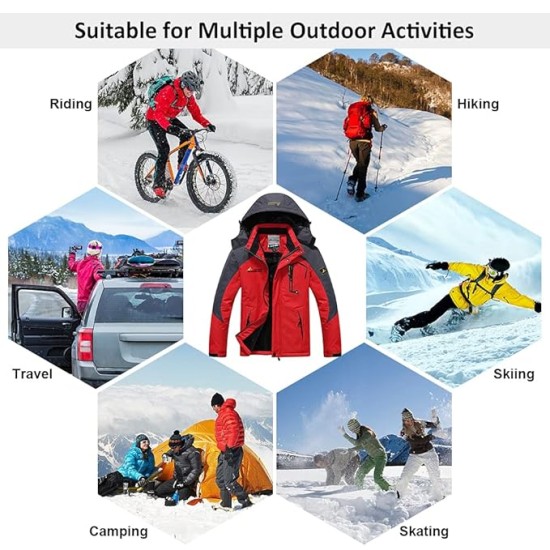 Men's Mountain Waterproof Ski Windproof Winter Warm Jacket for Camping Hiking Skiing