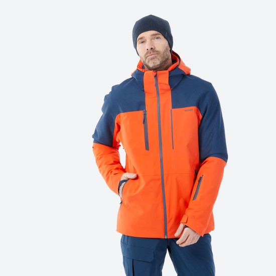 Men's waterproof and durable ski jacket - orange and blue