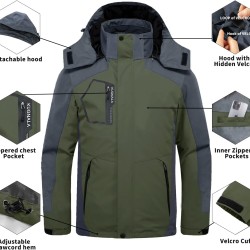 Mens Winter Skiing Jacket 3 in 1 Waterproof Warm Snow Fleece Lining Coat Hooded Windproof Jacket S-6XL