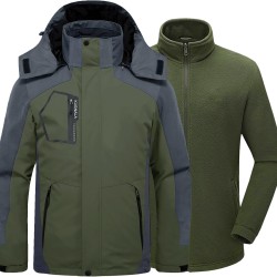 Mens Winter Skiing Jacket 3 in 1 Waterproof Warm Snow Fleece Lining Coat Hooded Windproof Jacket S-6XL