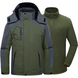 Mens Winter Skiing Jacket 3 in 1 Waterproof Warm Snow Fleece Lining Coat Hooded Windproof Jacket S-6XL