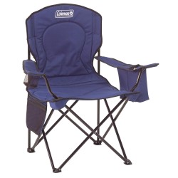 Coleman polyester sturdy foldable oversized quad camping chair with attached can cooler and cup holder ( blue)