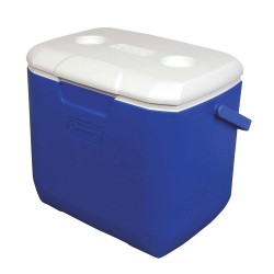 Coleman 30qt excursion ice box 28l large cooler box with strong handle holds 38cans and 2 litre bottle upright blue 