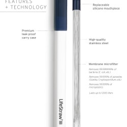 Lifestraw sip reusable water filter straw with carry case, remove microplastics bacteria and parasites for travel and everyday use-stainless steel