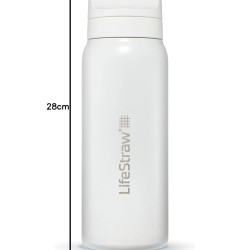 Lifestraw go series- insulated stainless steel water filter bottle for travel removes bacteria and parasites 24oz polar white 